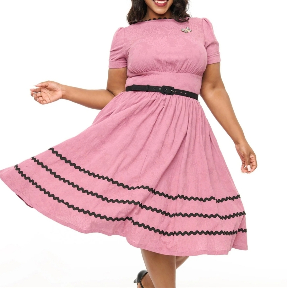 Berry & Black Cotton Swing Dress